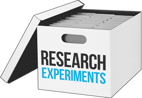 a picture of a white box with the lid open and words research experiments on the side